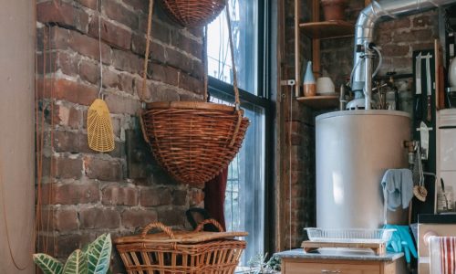 rustic boiler room with flue